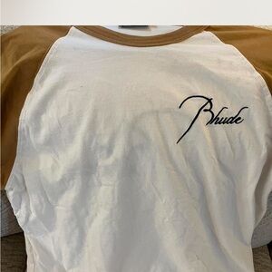 Rhude Men's White and Tan Raglan Tee